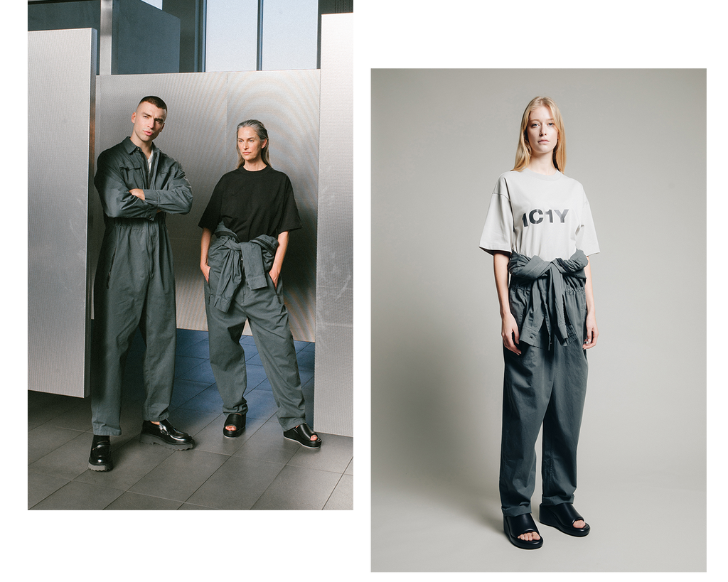 image of monochrome one overall jumpsuit and models before wall