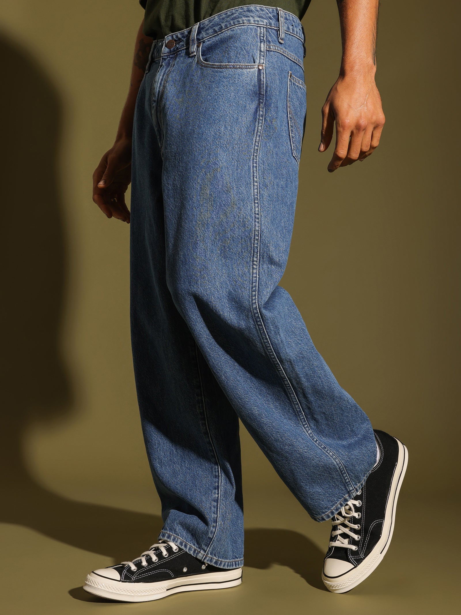 Super Baggy Jeans in Space Lord Mid Blue - Glue Store NZ