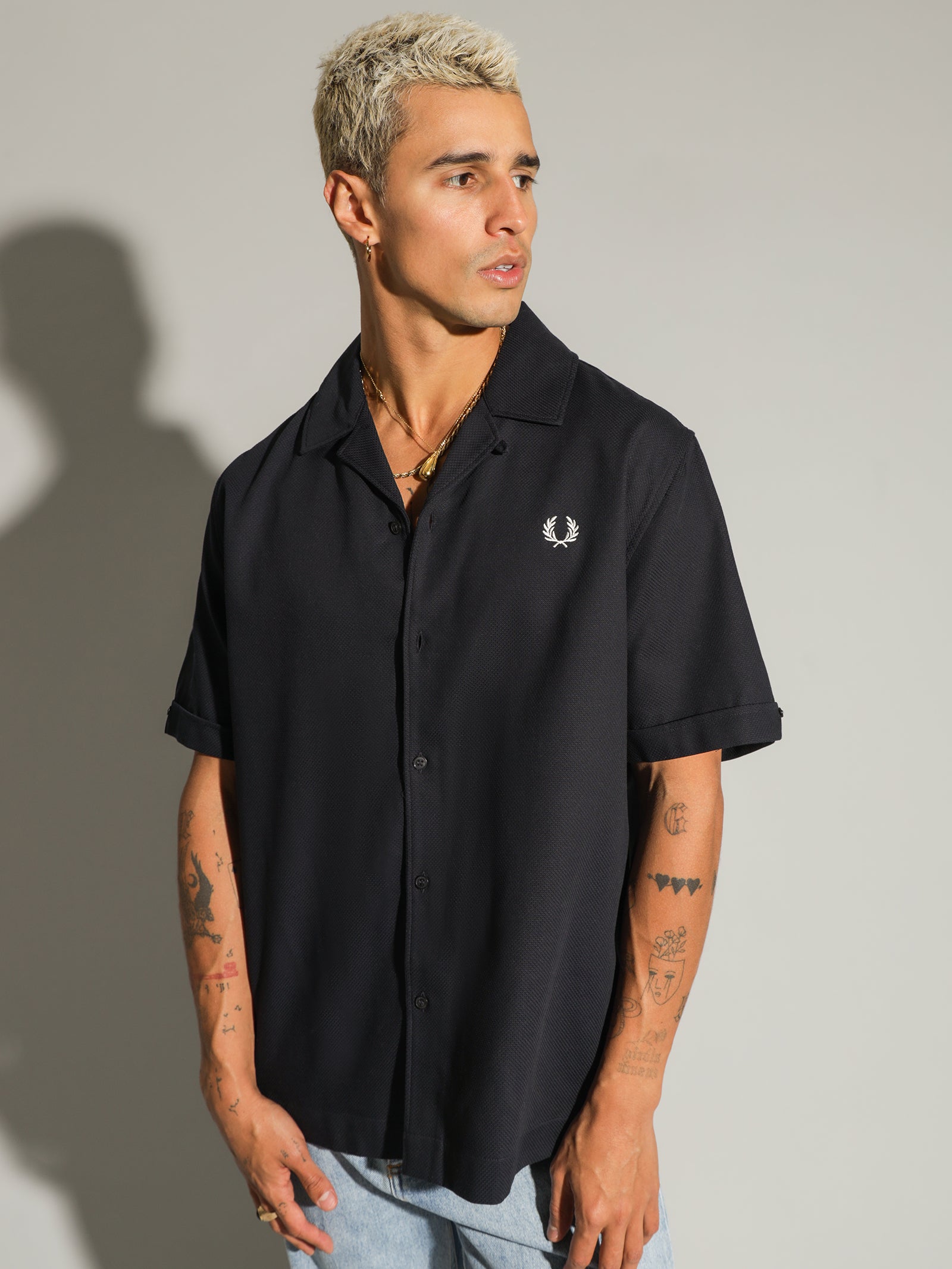 Navy revere collar shirt