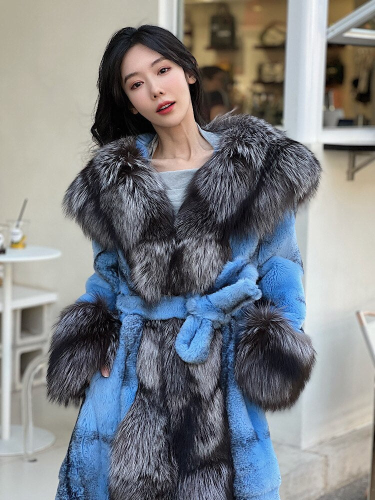 Luxury Real Rabbit Fur X-Long Coats Real Fur Lapel Collar – Giftod.com