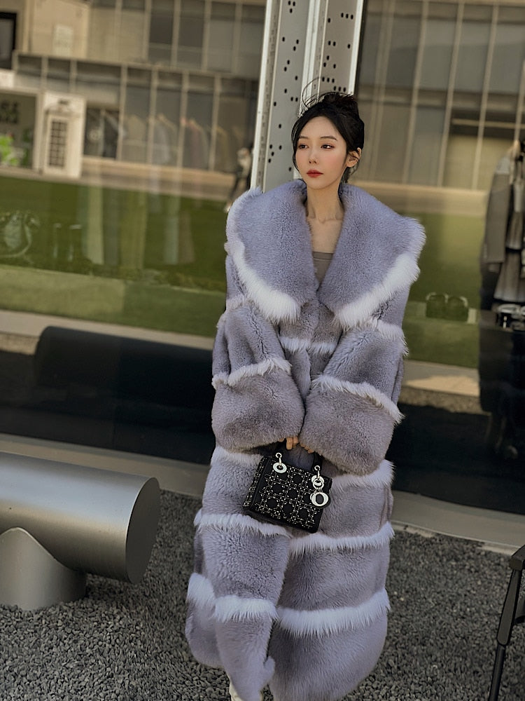 Luxury X-Long Fur Coat Detachable Big Fur Collar – Giftod.com