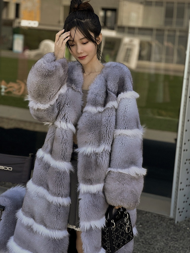 Luxury X-Long Fur Coat Detachable Big Fur Collar – Giftod.com