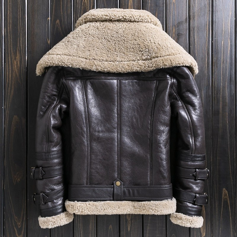 Double Collar Genuine Leather Coats Real Fur Shearling – Giftod.com