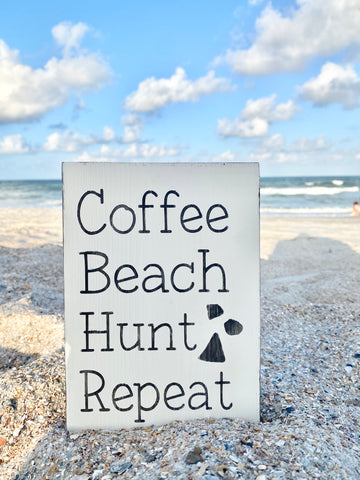 Coffee Beach Hunt Sea glass Sign and beachcombing inspo