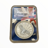 2019P Australia $1 1-oz Silver Wedge Tailed Eagle NGC MS70 First Day of Production w/Flag Core & Mercanti Signature