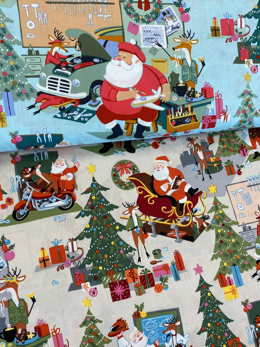 Lewis & Irene - Christmas Tree - Cotton Quilting Fabric by the yard -  Christmas Fabric - Santa Claus