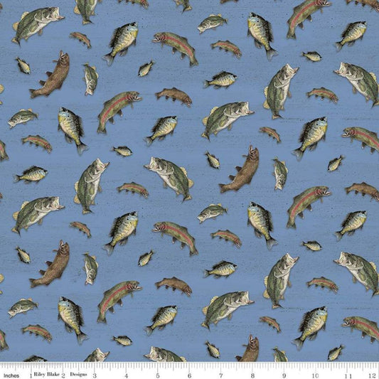 At The Lake by Tara Reed Fish Gray C10552-GRAY Cotton Woven Fabric