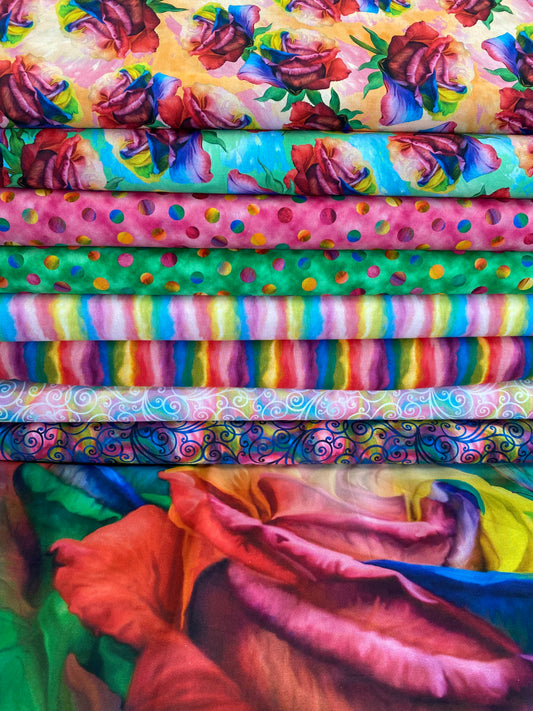 Rainbow Rose by Carol Cavlaris Roses Tossed    29200-C Cotton Woven Fabric