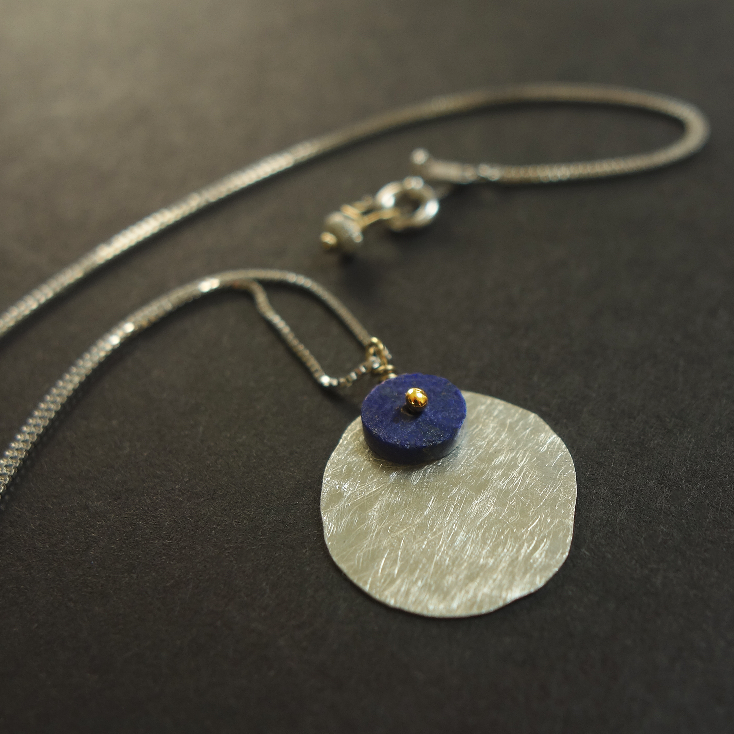 Afghani lapis lazuli with hammered silver necklace