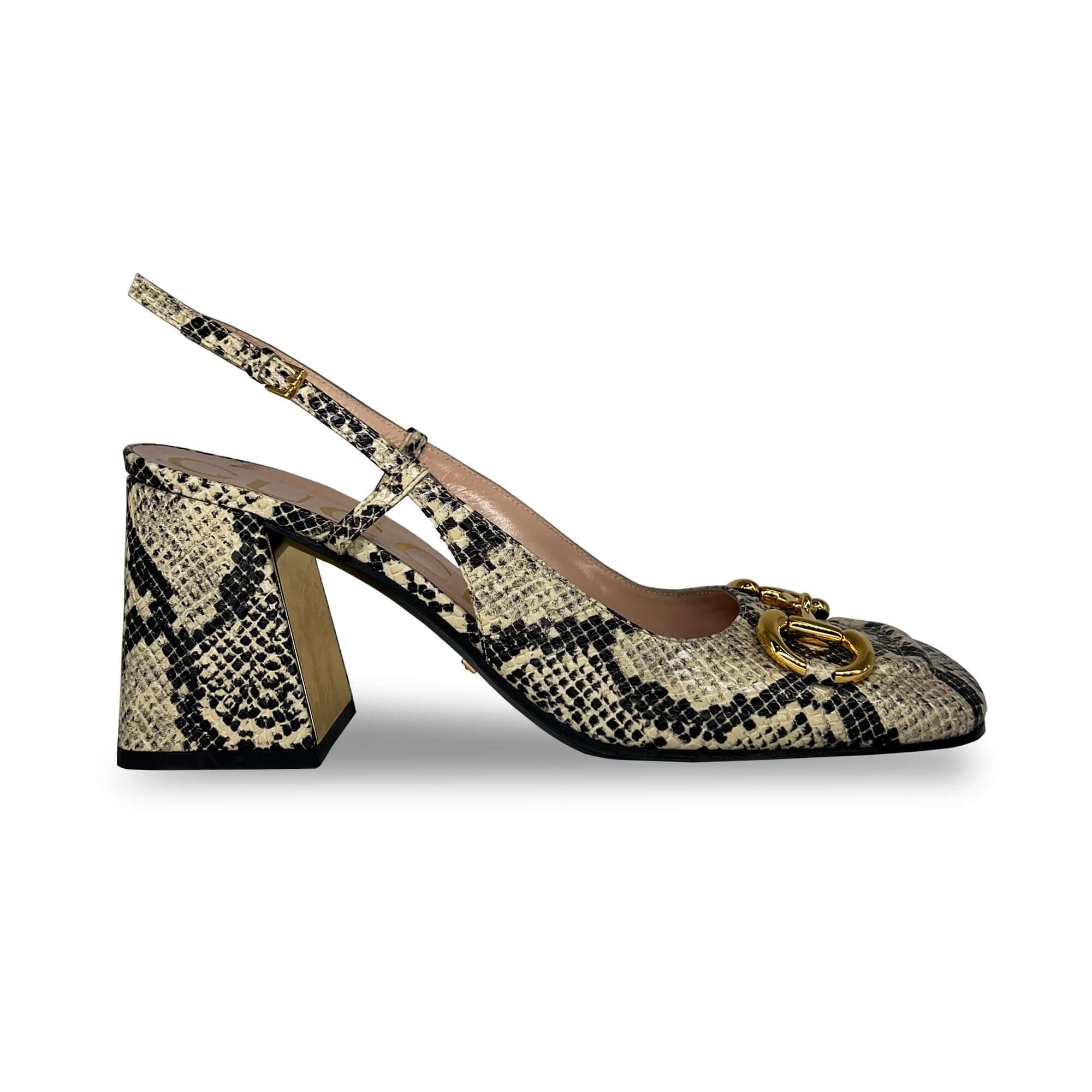 Gucci beige and black leather python print horsebit slingback pumps –  VintageBooBoo Pre owned designer bags, shoes, clothes