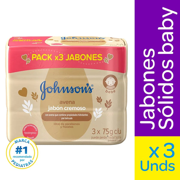 Johnson's Jabón Corporal Baby Cremoso Avena Barra x110 g Pack x3 unidades JOHNSON & JOHNSON (7325879369915)