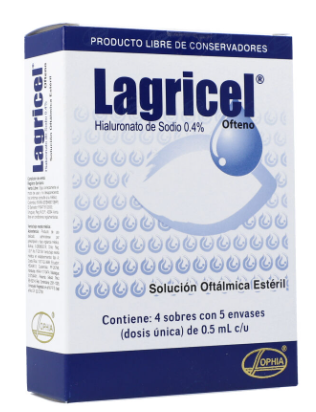 Lagricel Hialuronato de sodio 0.4% Solución Oftálmica Caja x5 ampollas SOPHIA (7505109811387)