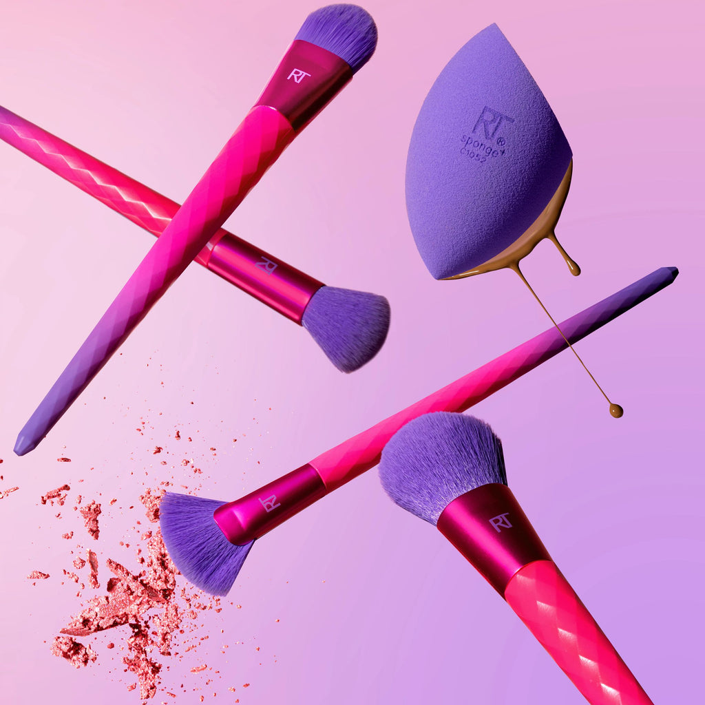 Real Techniques Galactic Glo Vibrant Glow Makeup Brush & Sponge Kit, 5  Piece Set 