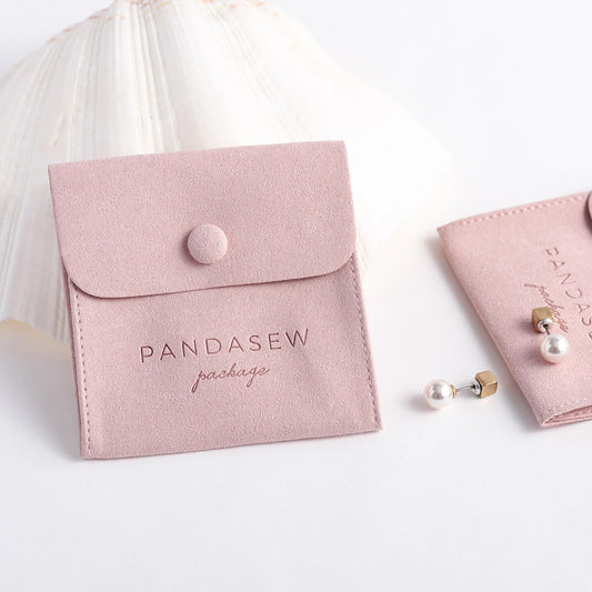 Pandasew Custom Logo 50pcs Microfiber Snap Jewelry Pouch with Insert Card  MCR-131