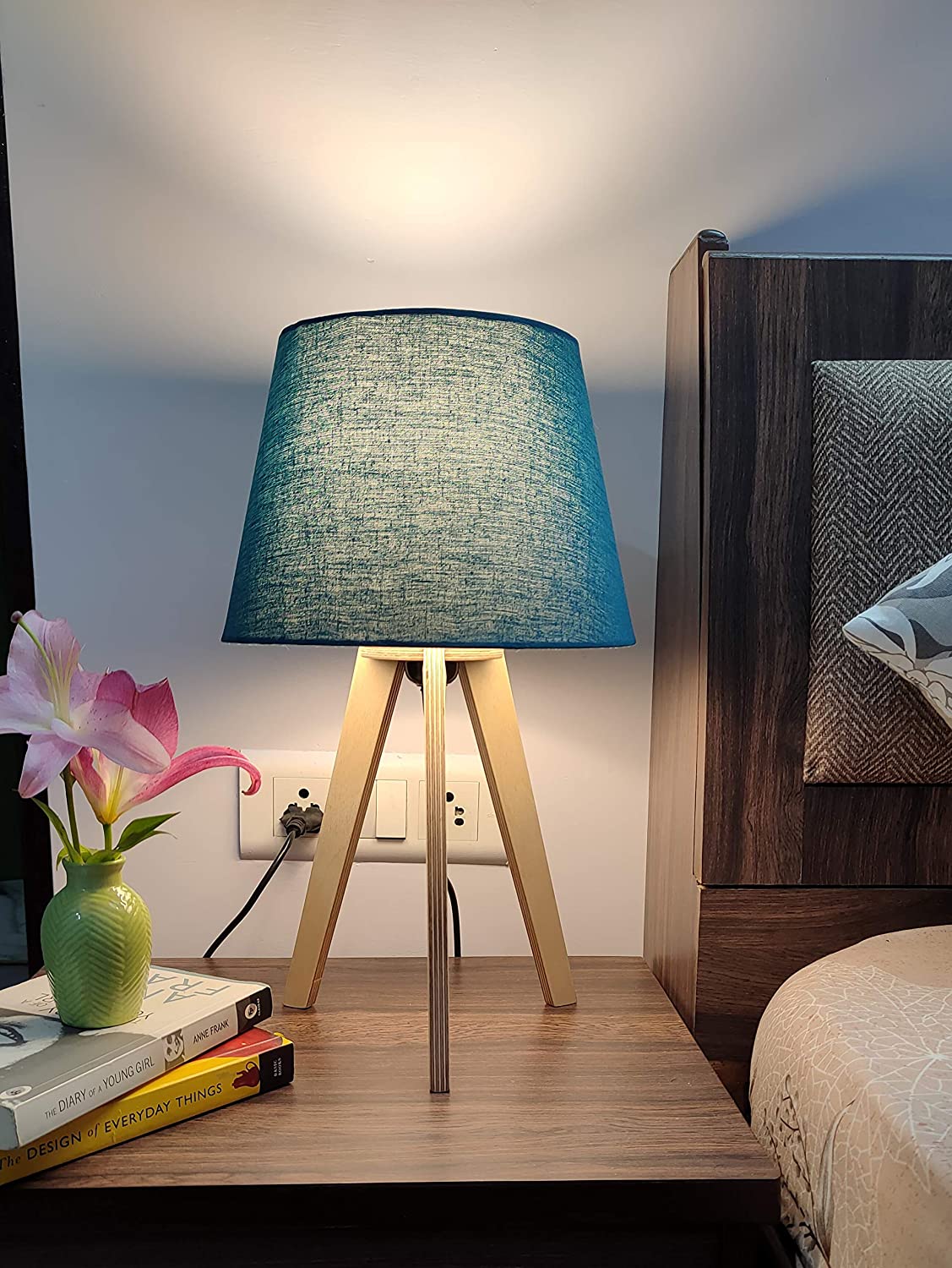 blue wood table lamp