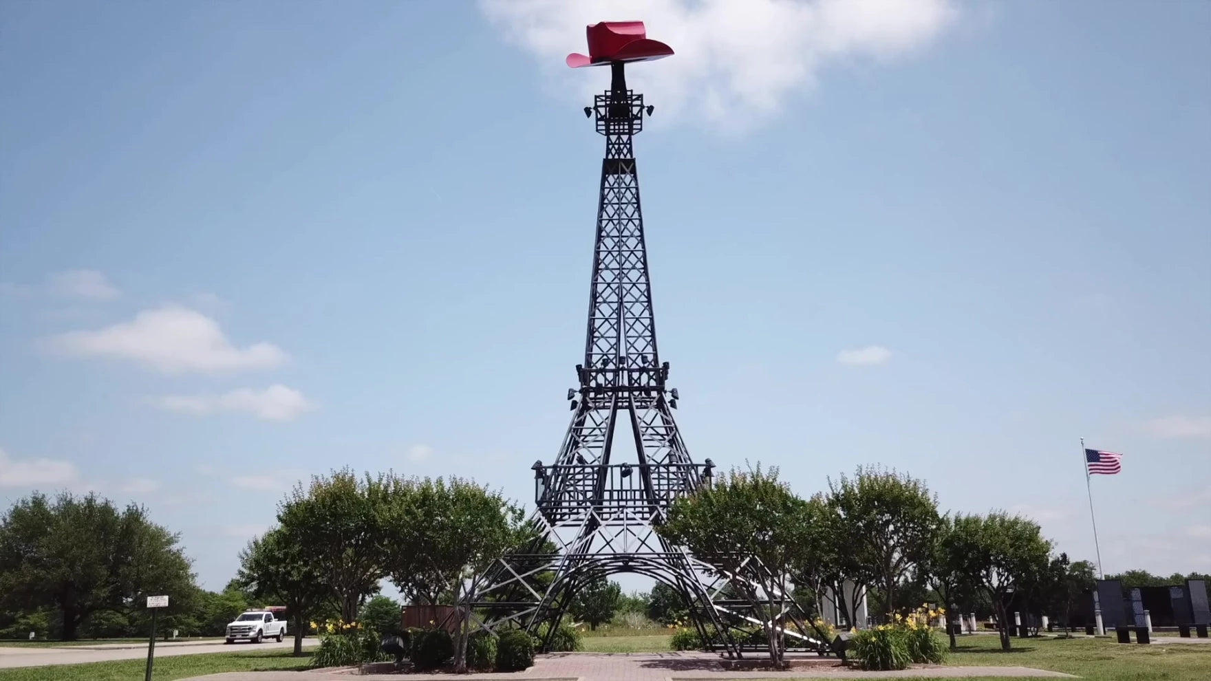 Paris, TX Eiffel Tower with a cowboy Hat