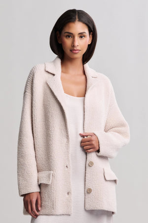 Barefoot Dreams CozyChic Rib Oversized Notch Blazer- Stone - P E A C H E S