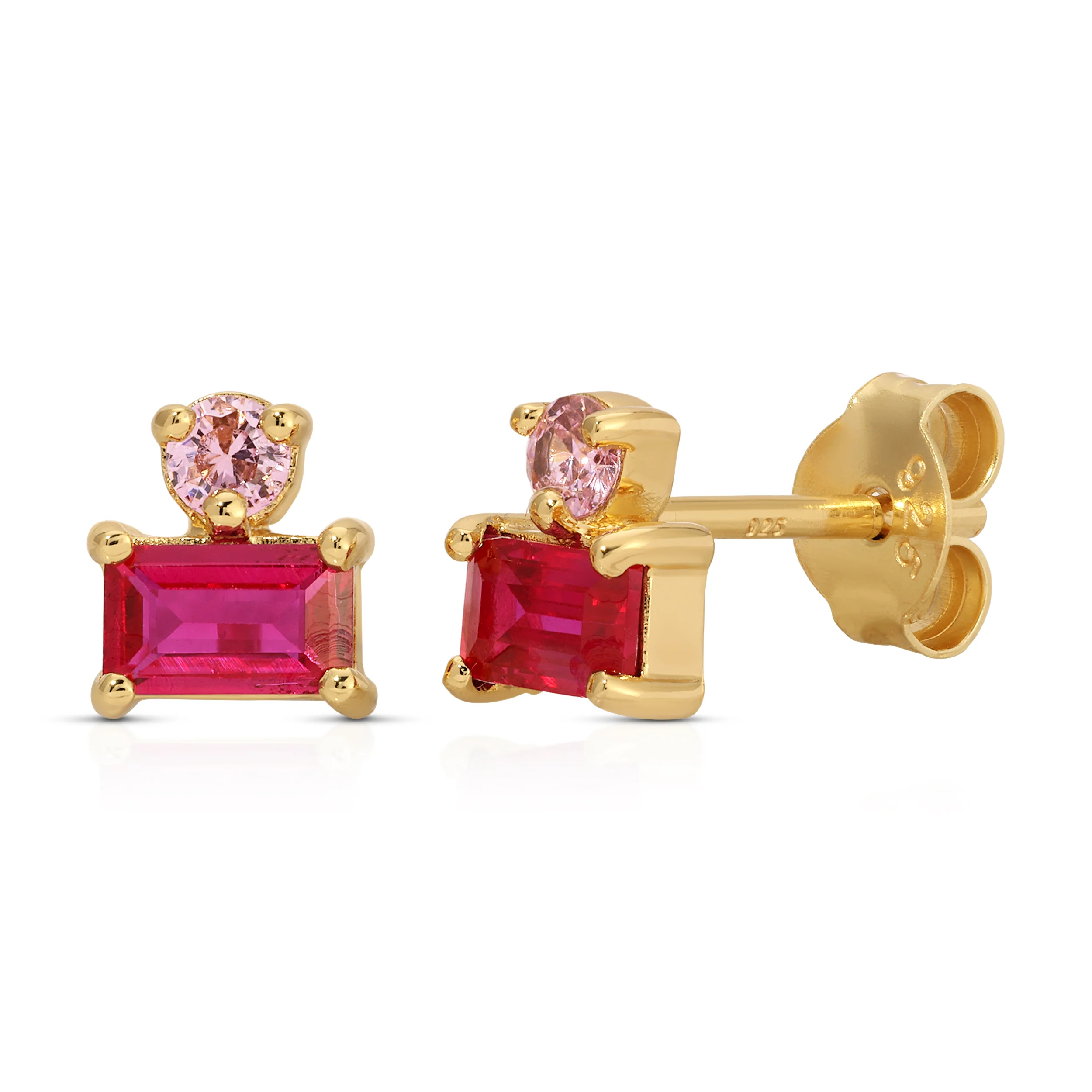 Jurate Cleo Baguette Ruby Stud Earrings