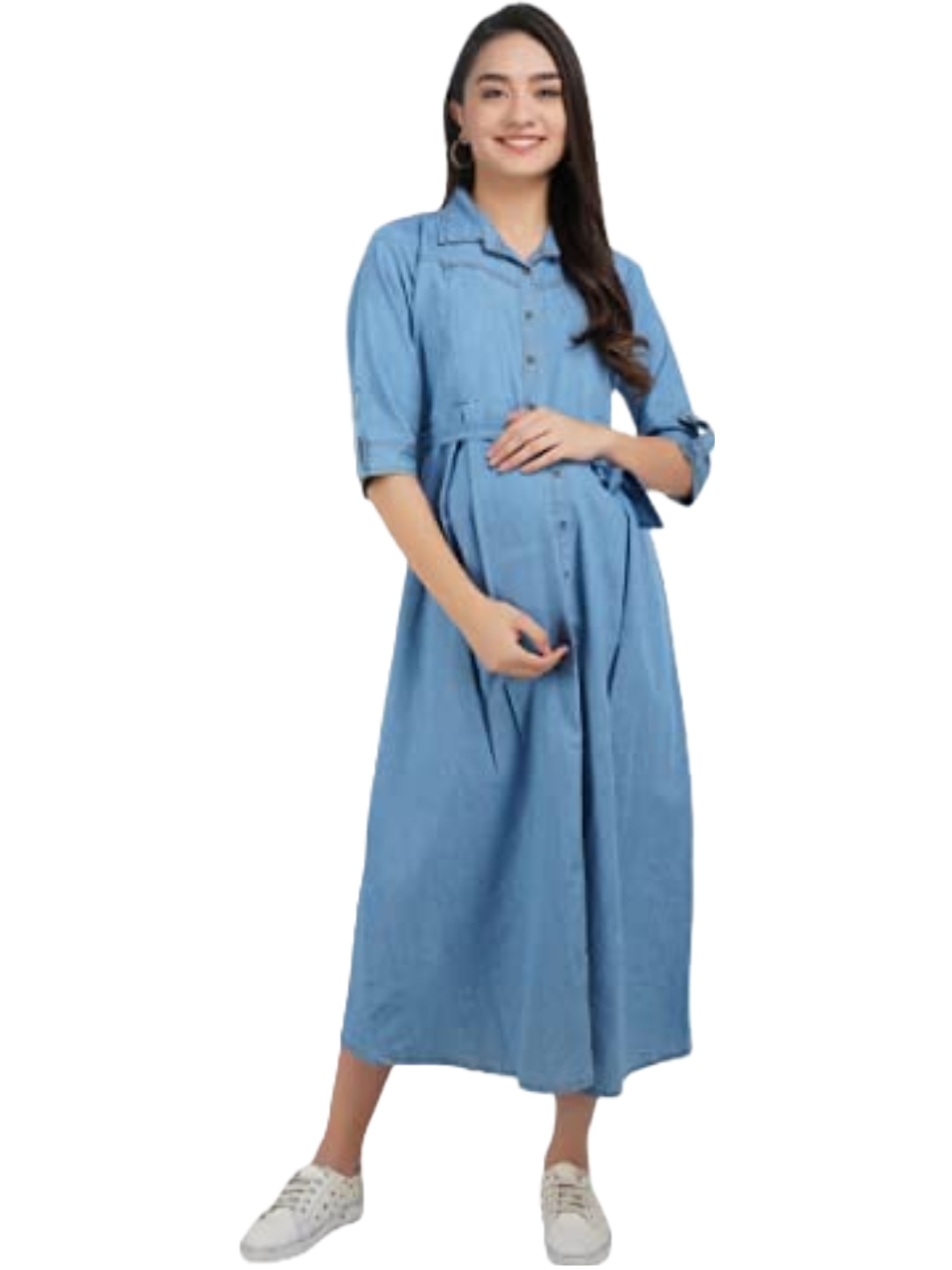 Denim Maternity Gown with Feeding Pocket /Maxi Night Gown for Pregnant ...