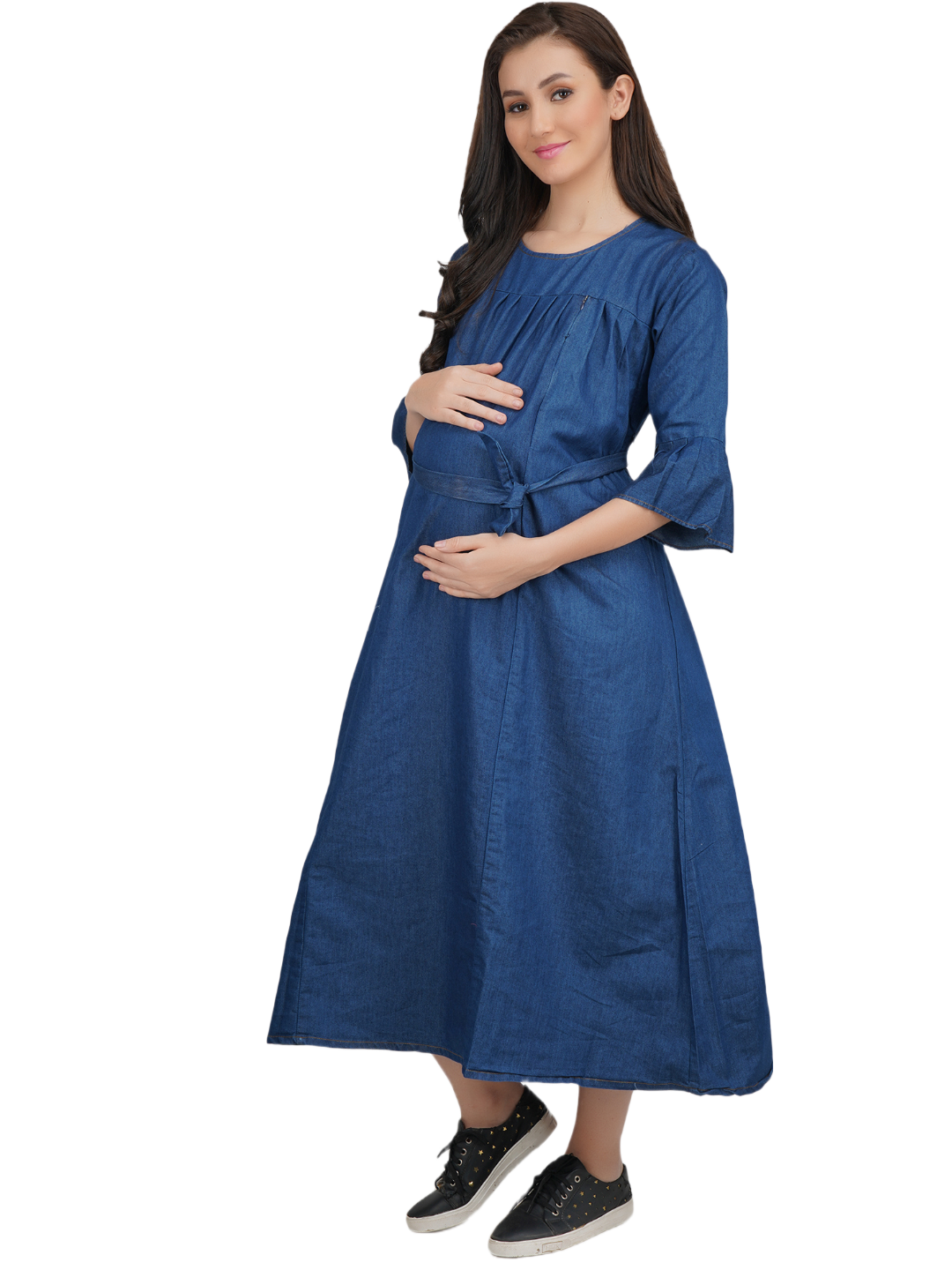 Denim Maternity Frock with Feeding Pockets/Breastfeeding Mothers Full ...