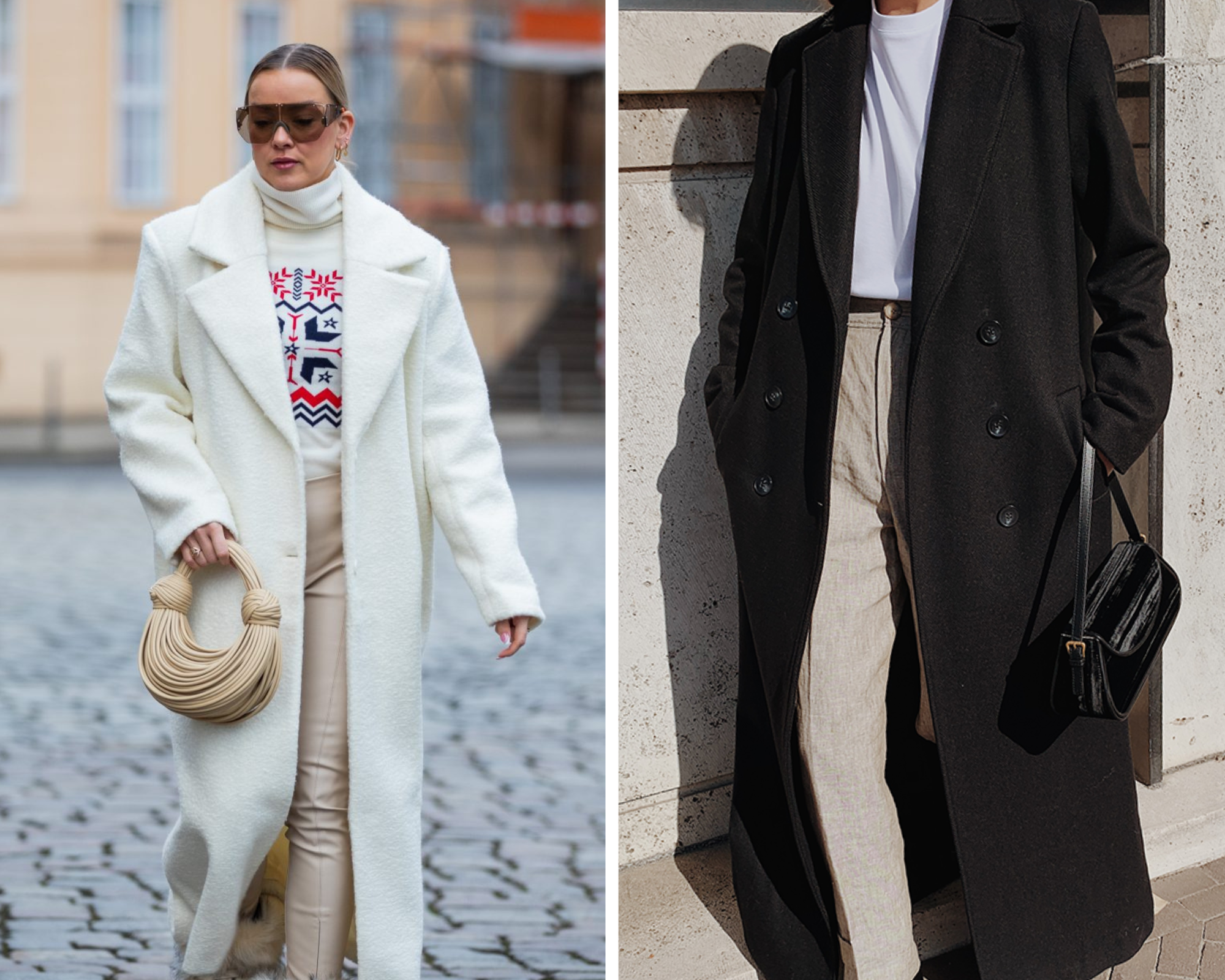 Women wearing oversized coat - long white coat - long black coat