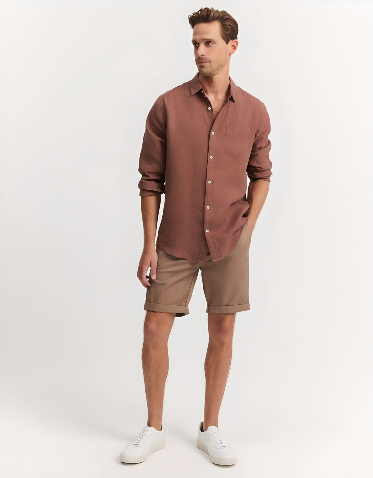 men wearing brown chino shorts