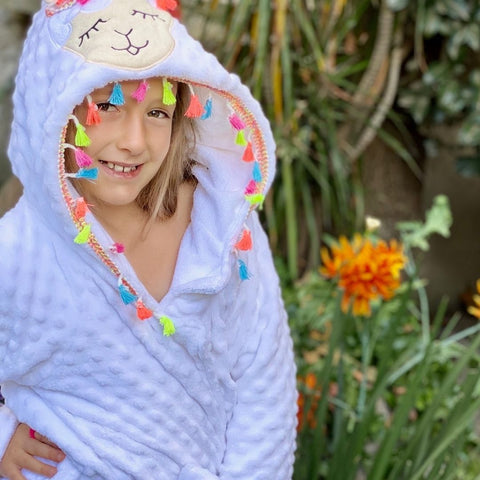 child in hooded bathrobe