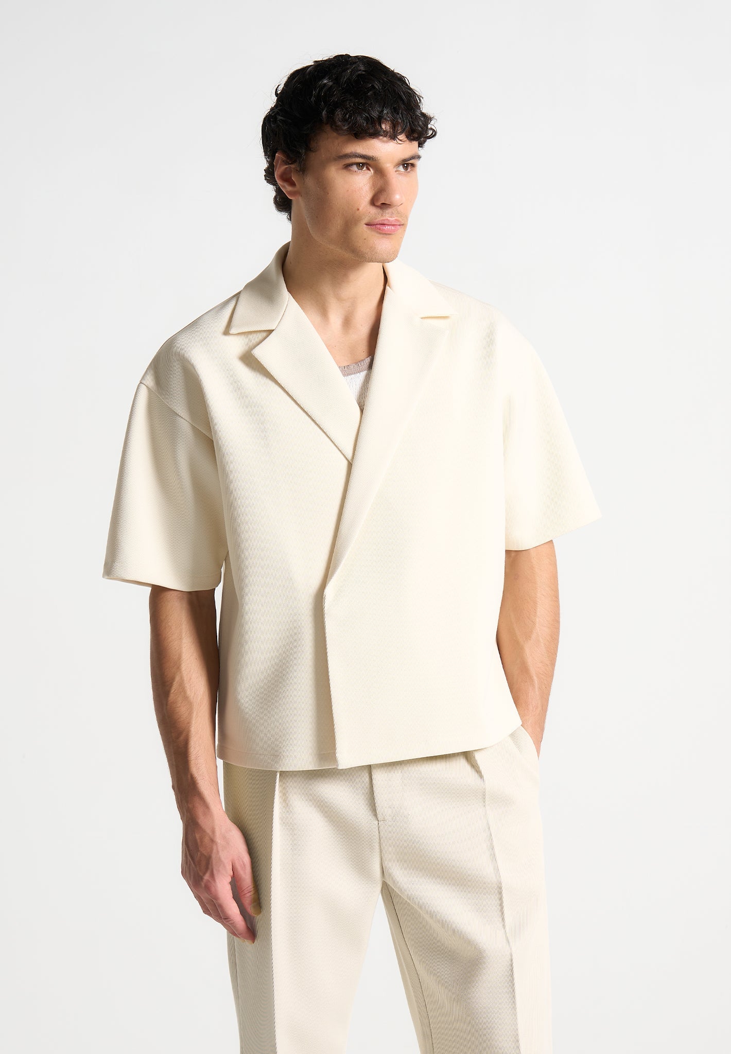 Boxy Twill Double Breasted Shirt - Cream - Manière De Voir Canada product image