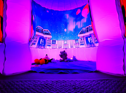 galactic space adventure sensory play tent using coloured lights