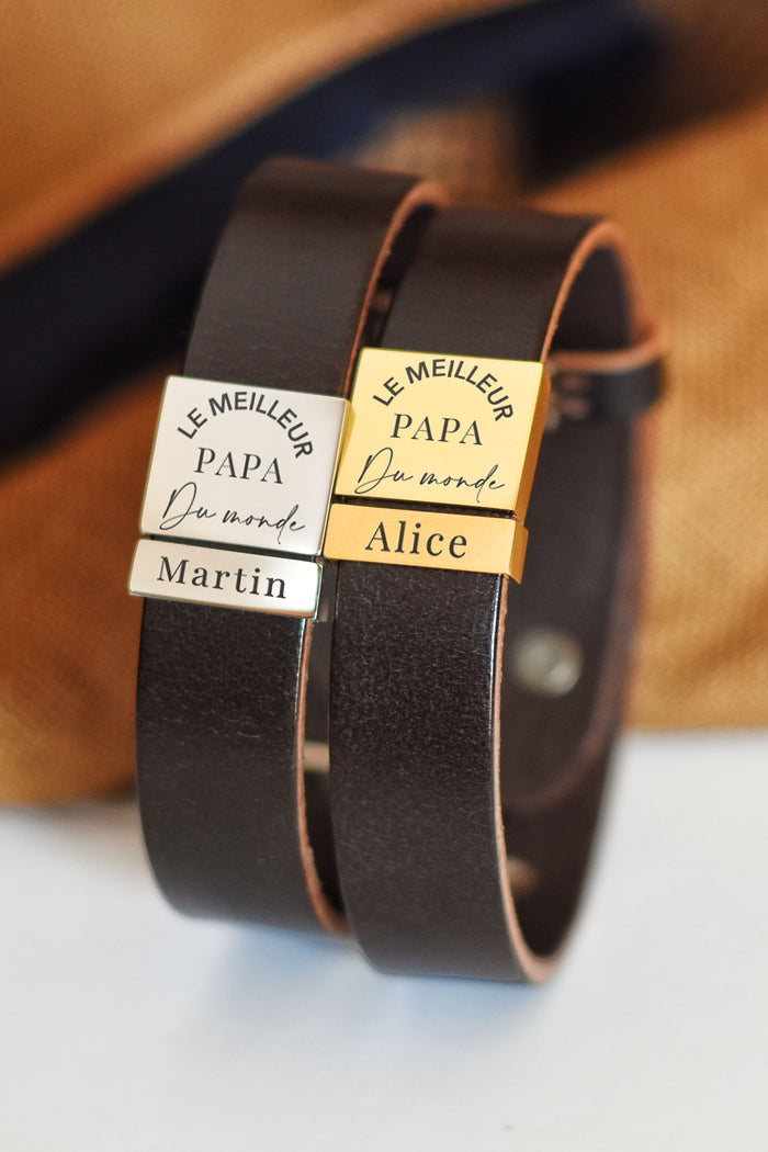 Idées Cadeaux pour la Fête des Pères : Bracelet Papa Homme Cuir Tressé avec  Gravure
