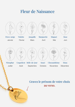 Collier Fleur de Naissance avec Prénom - Doré