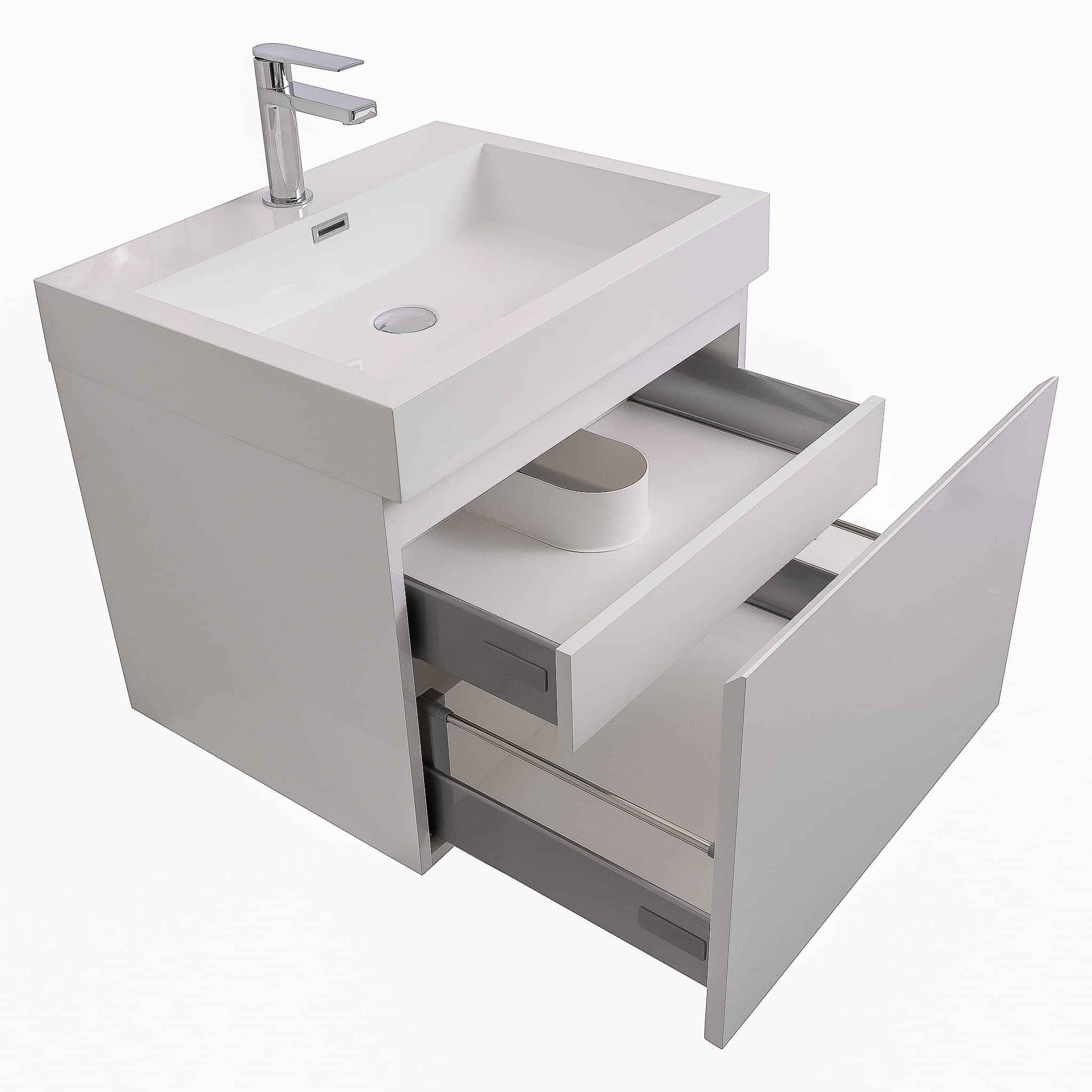 Aquamoon Venice 23.5" Square Sink White Wall Mounted Modern Bathroom Vanity Set. Mirror And Faucet Included.