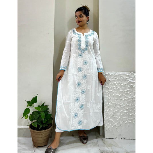 Women's Lucknowi Handcrafted Cotton Chikankari Kurti - HONC0164442 –  Nazranachikan