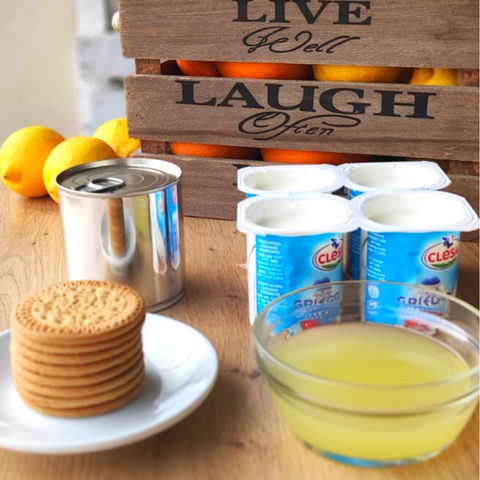 ingredients lemon dessert, condensed milk, Maria cookies