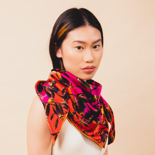 Pasque Print Silk Satin Scarf - Saffron – BAPTISTE