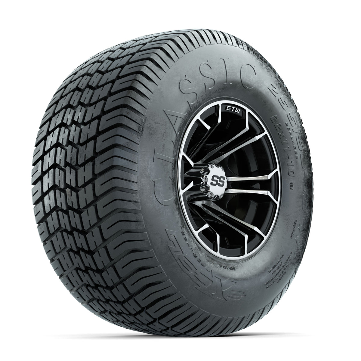 GTW Spyder Machined/Black 10 in Wheels with 22x11-10 Excel Classic Street Tires Full Set
