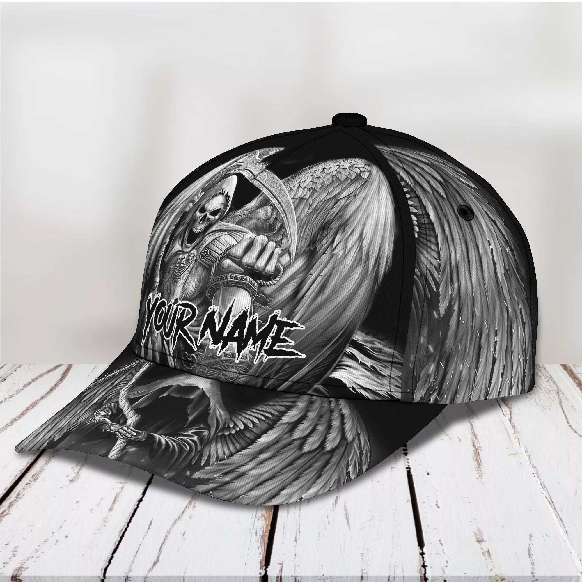 Grim Reaper Skull Trucker Caps Stylish Custom Name Baseball Cap 3D