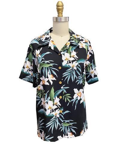 Ladies Orchid Ginger Black Hawaiian Shirt