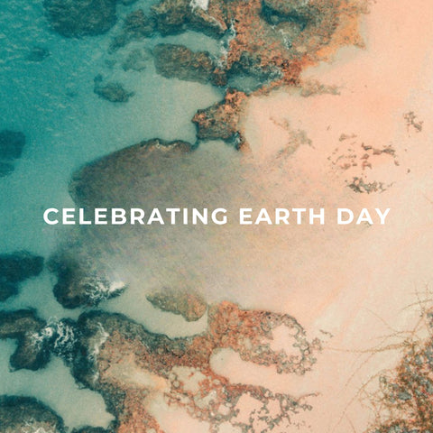 Image d'un littoral vu du ciel avec le titre en anglais : celebrating earth day