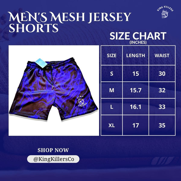 black and blue marble mens mesh jersey short size guide - King Killers