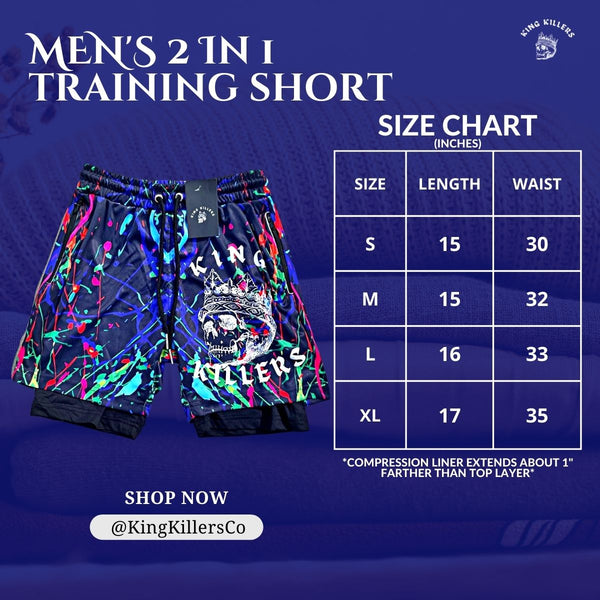 mens 2 in 1 training shorts size chart - King Killers Apparel