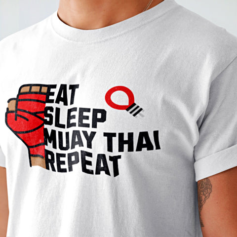 Eat Sleep Muay Thai Repeat Martial Arts T-Shirt, White