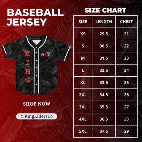 King KIllers Baseball Jersey Size Chart