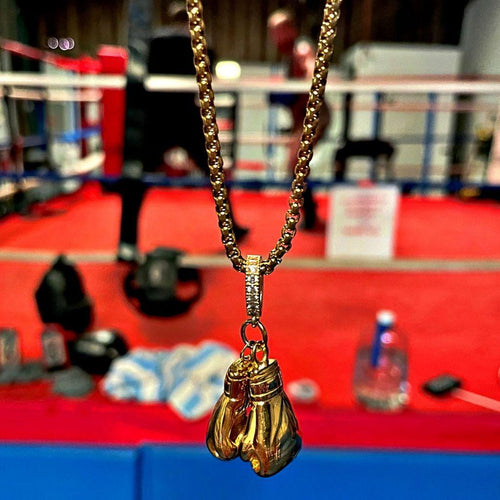 10k Gold Boxing Glove Charm Sports Pendant Necklace, 16