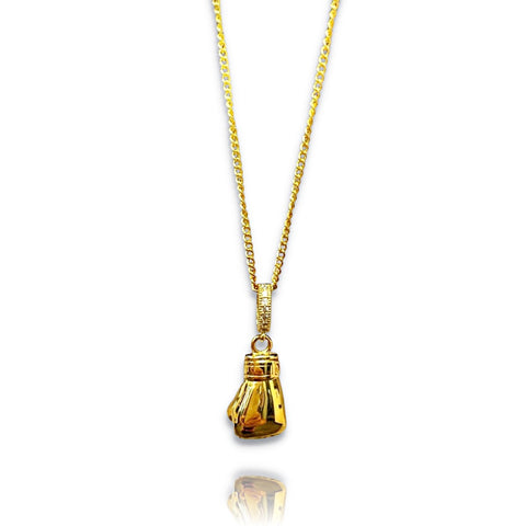 Golden glove necklace with extra long 36 inch curb chain - King Killers Apparel