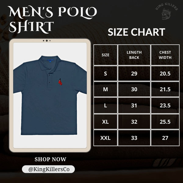 mens embroidered polo t shirt size chart - King Killers