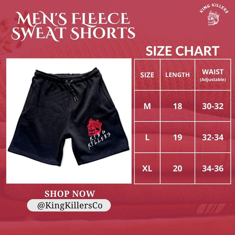 mens black fleece sweat shorts size guide - King Killers Apparel