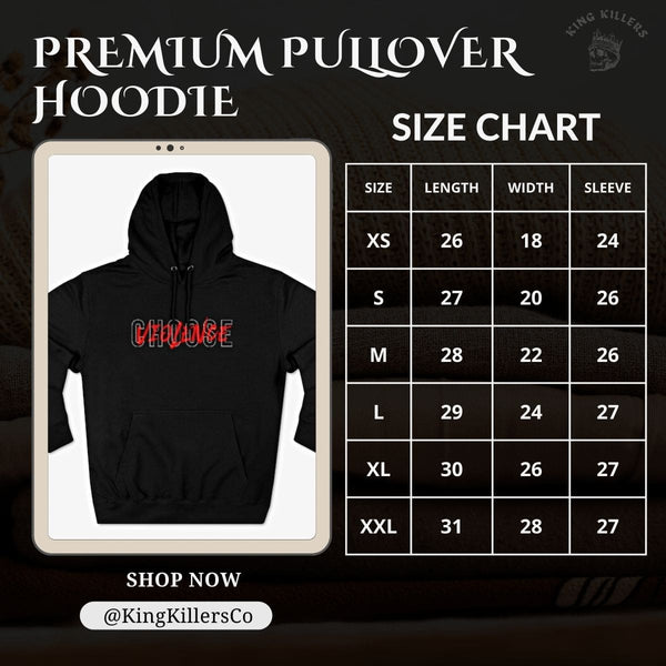 premium pullover hoodie size guide - King Killers Apparel