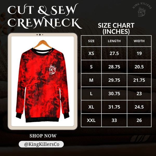 Cut and Sew Crewneck Sweatshirt Size Guide