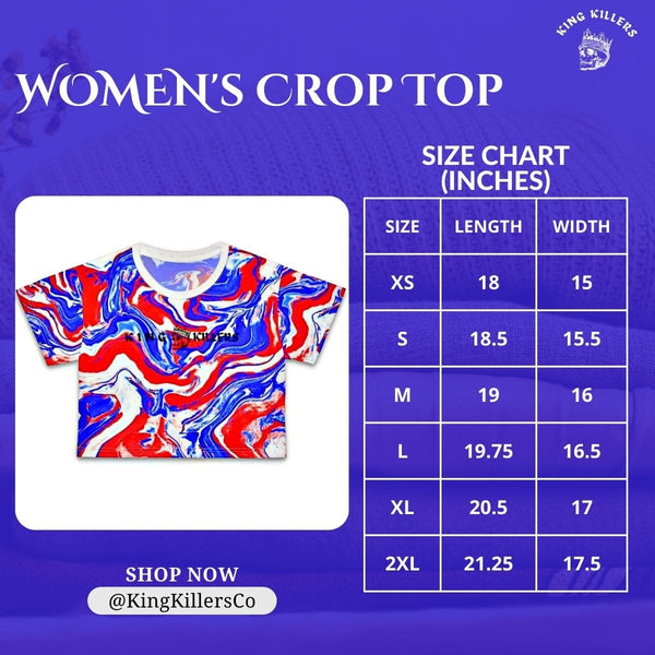 womens crop top size chart - king killers apparel